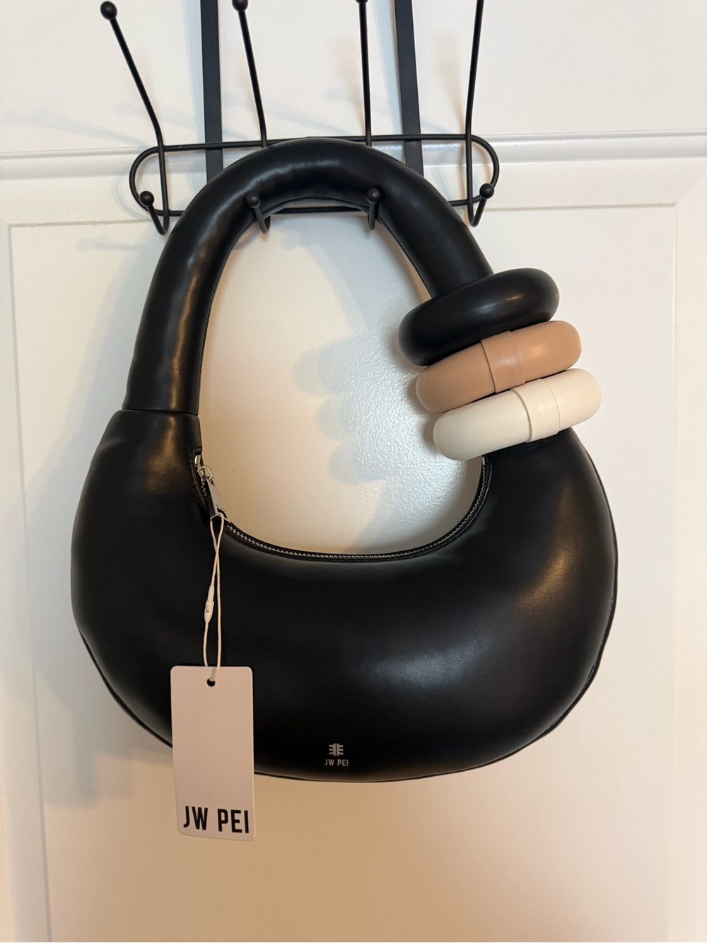 JW PEI Abacus Shoulder Bag – Black Vegan Leather Sculptural Ring Handle